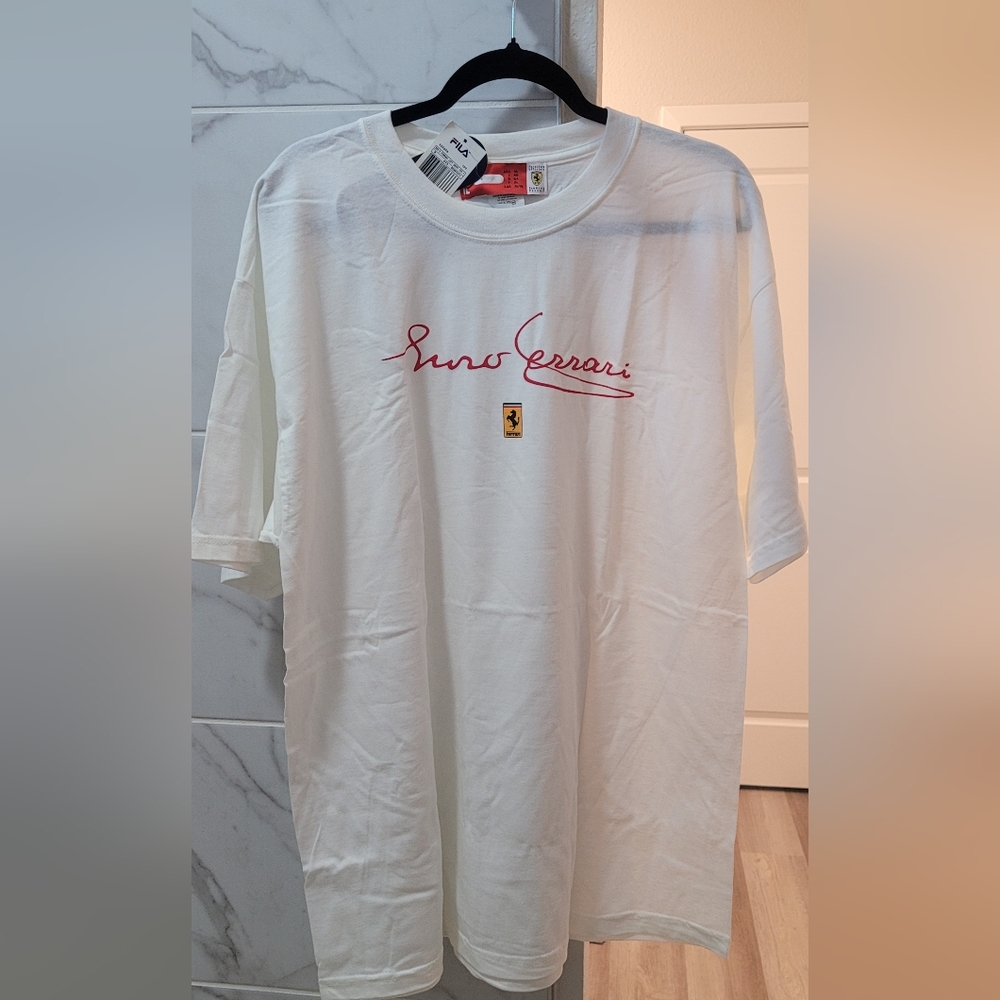 Ferrari White Short Sleeve Tee Classic Crew Neck. New With Tags